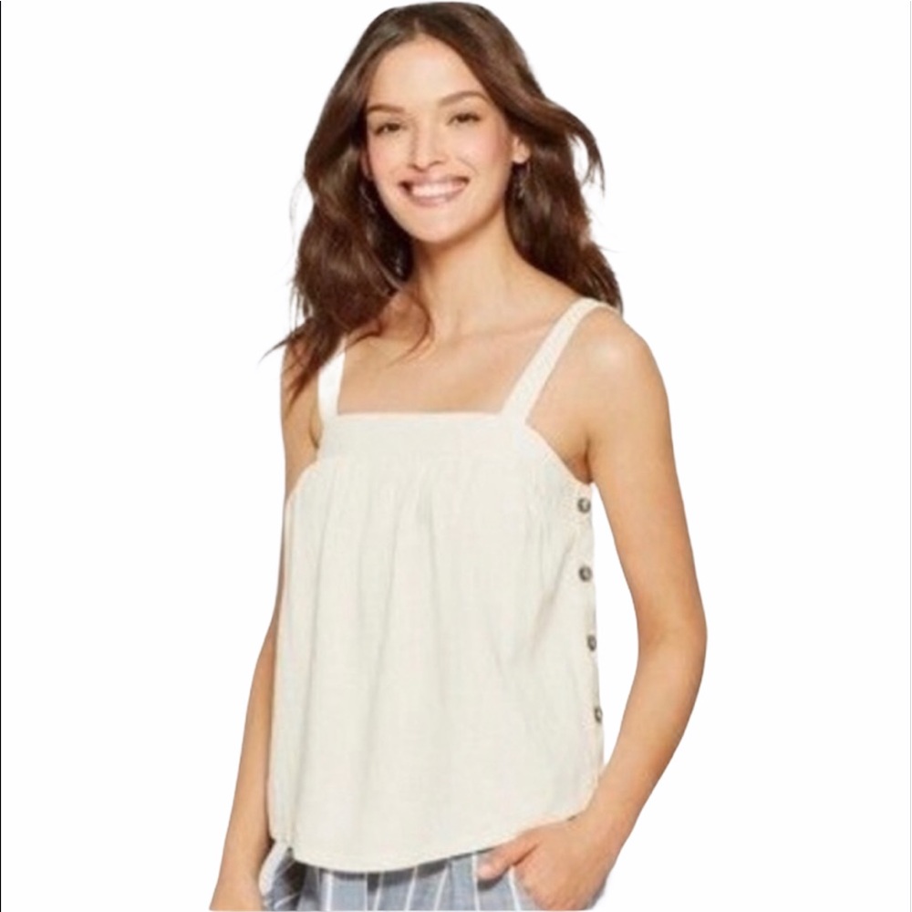 Universal Thread Cream Linen Flowy Button Tank - image 1